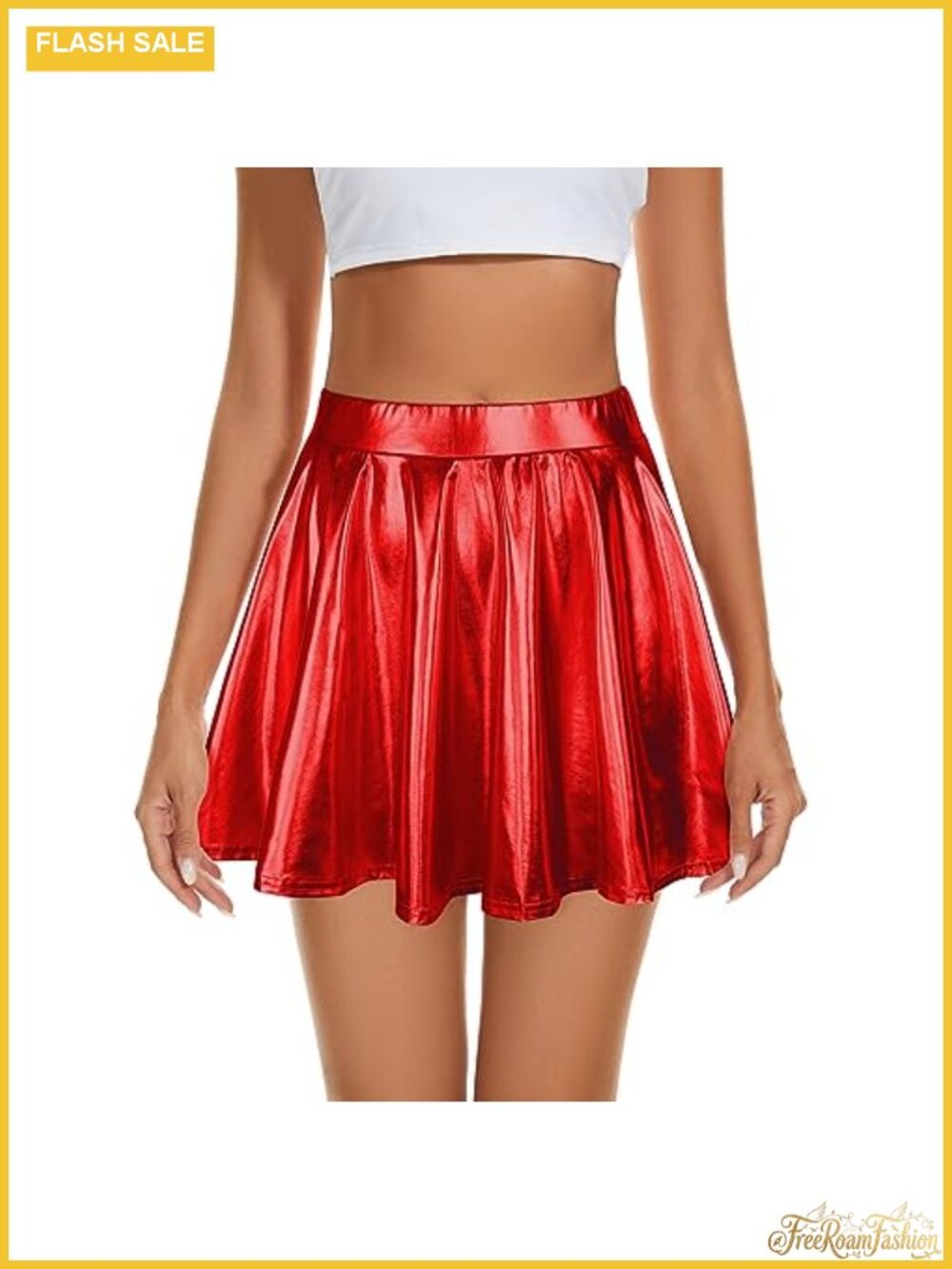Metallic Skirt High Waist Flared Pleated Mini Skater Halloween Cosplay